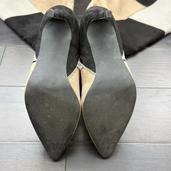 JustFab Faux Suede Patchwork Knee High Heel Boots Womens 10 Black Tan Y2K 90s - Picture 6 of 13